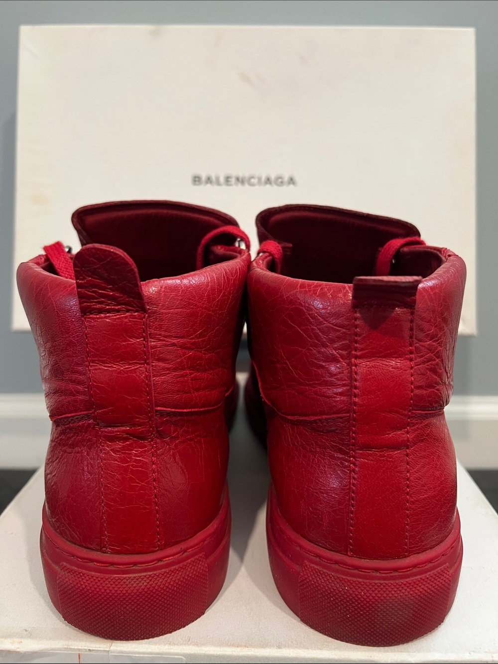 Men’s Balenciaga Red Leather High-Top Sneakers -Size 40 - Picture 8 of 16